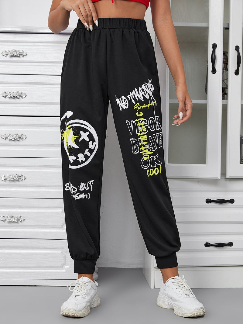 Letter Expression Print Sweatpants