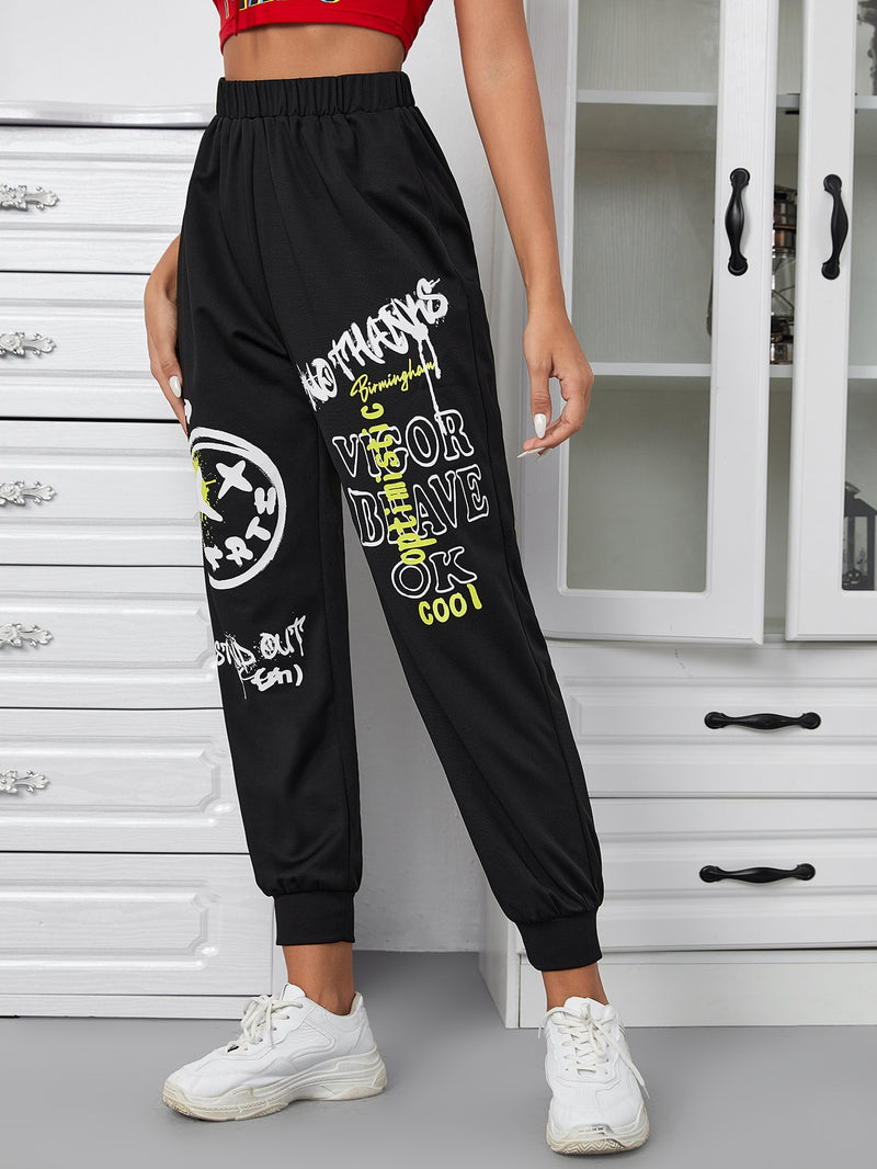 Letter Expression Print Sweatpants