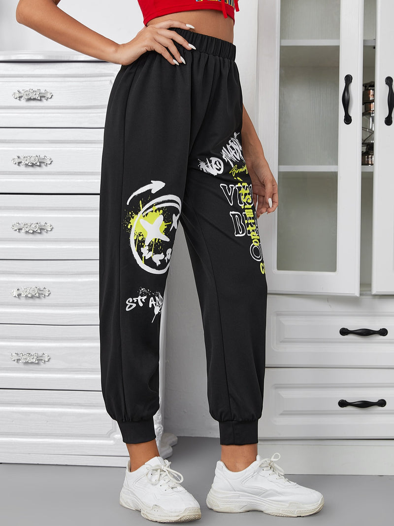 Letter Expression Print Sweatpants