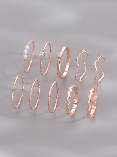 10pcs Rhinestone Faux Pearl Decor Ring