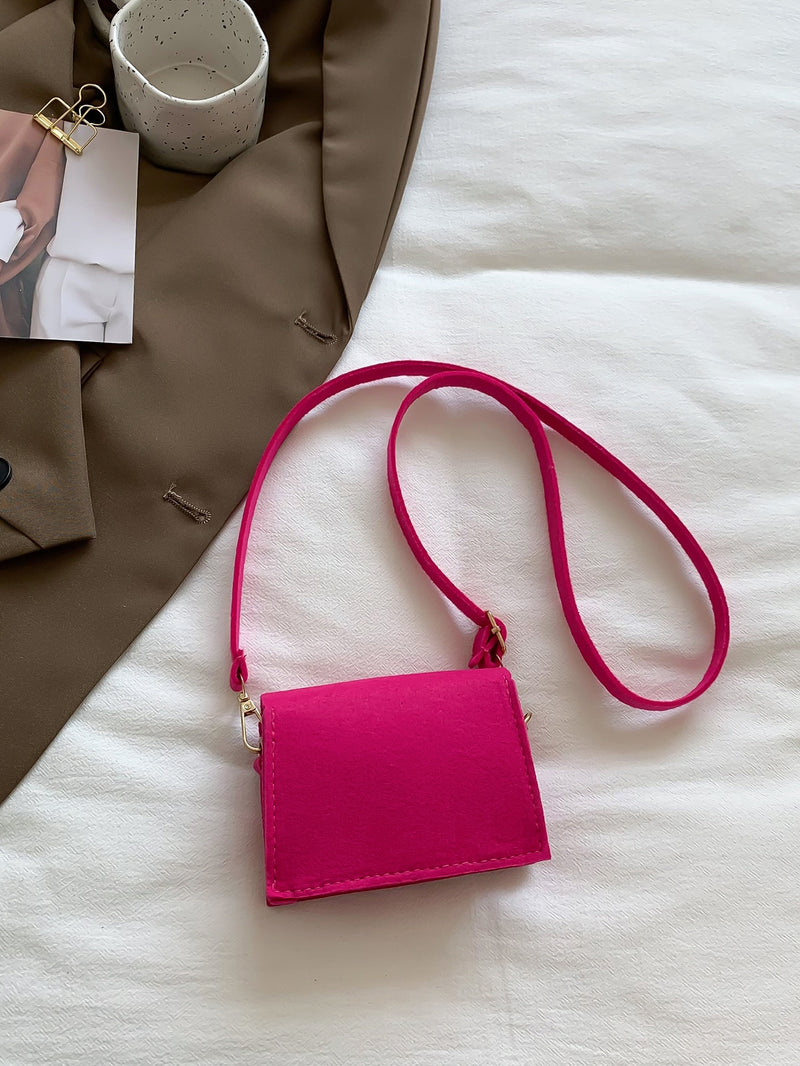 Mini Neon Pink Flap Felt Square Bag