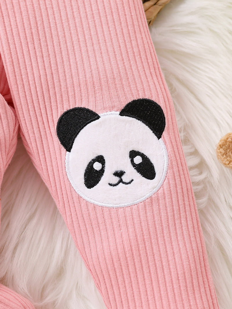 Baby Panda Embroidery Rib knit Leggings