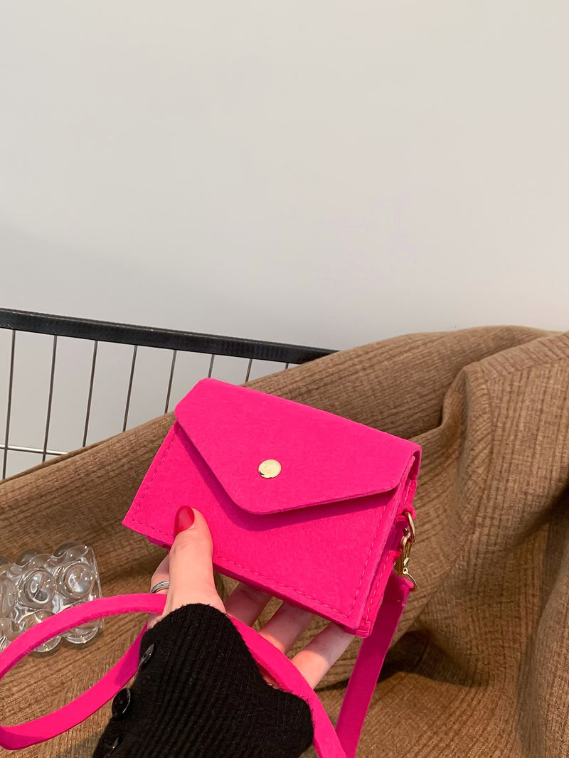 Mini Neon Pink Flap Felt Square Bag