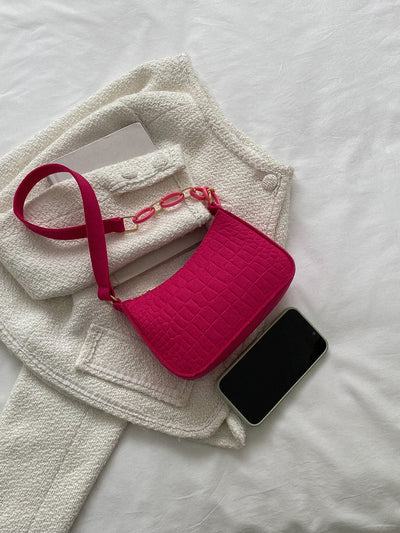 Mini Neon Pink Chain Baguette Bag