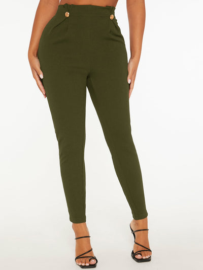 PETITE High Waist Fake Button Skinny Pants