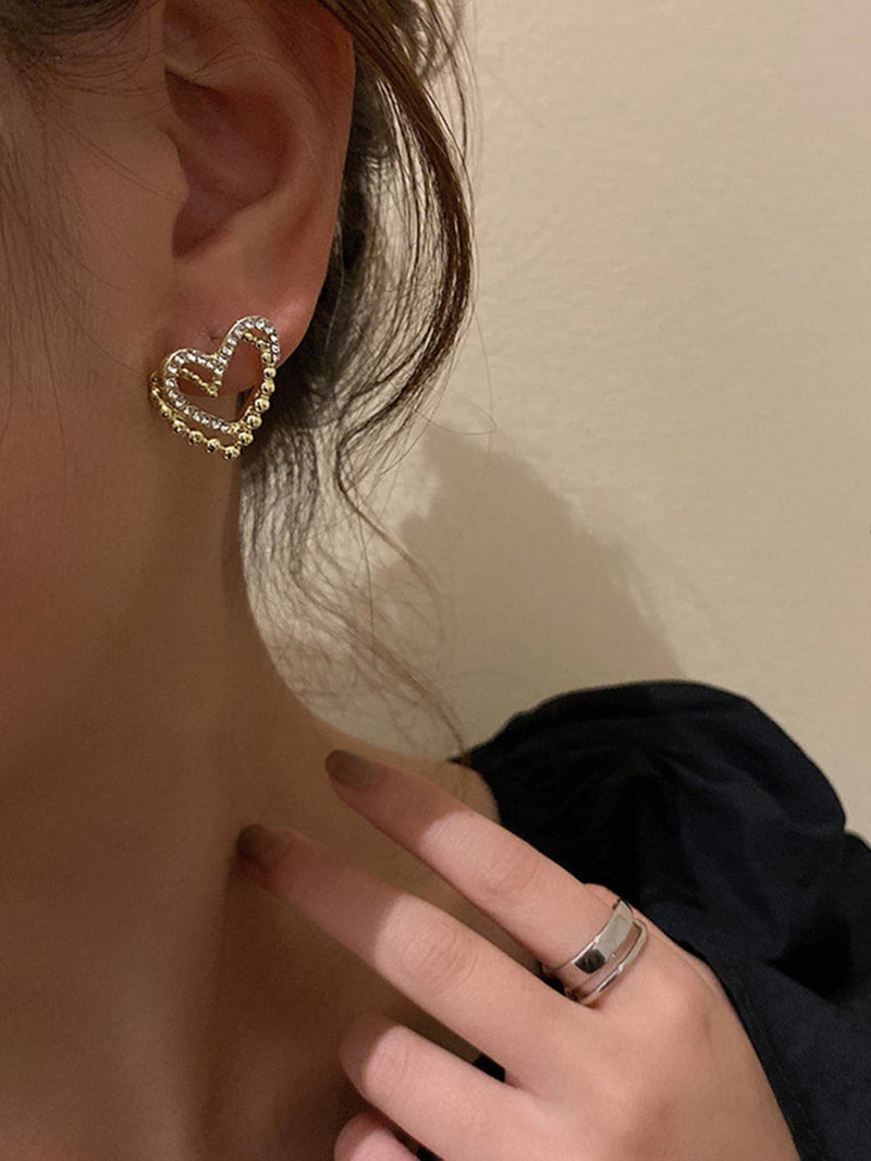 Rhinestone Heart Stud Earrings