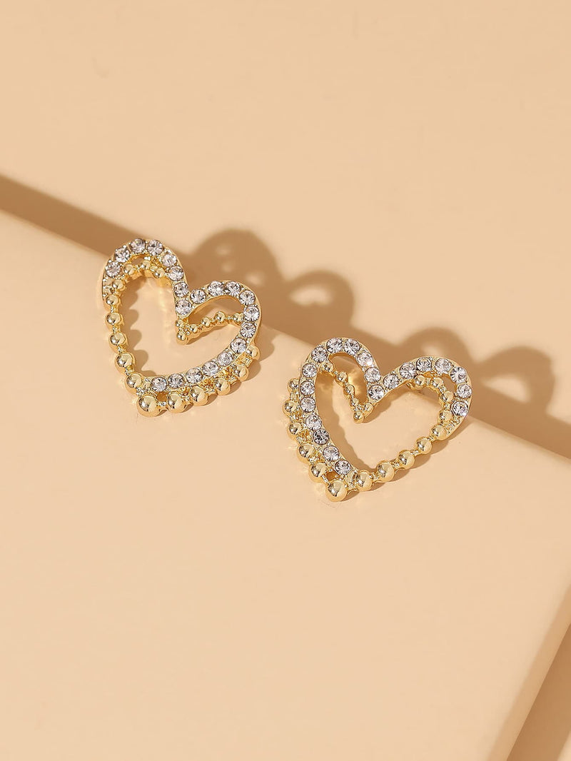 Rhinestone Heart Stud Earrings