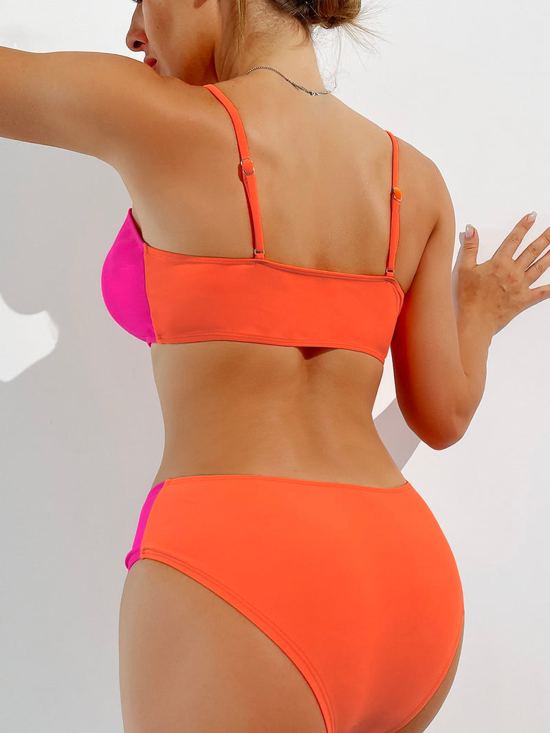 Color Block Ruched Bikini Swimsuit