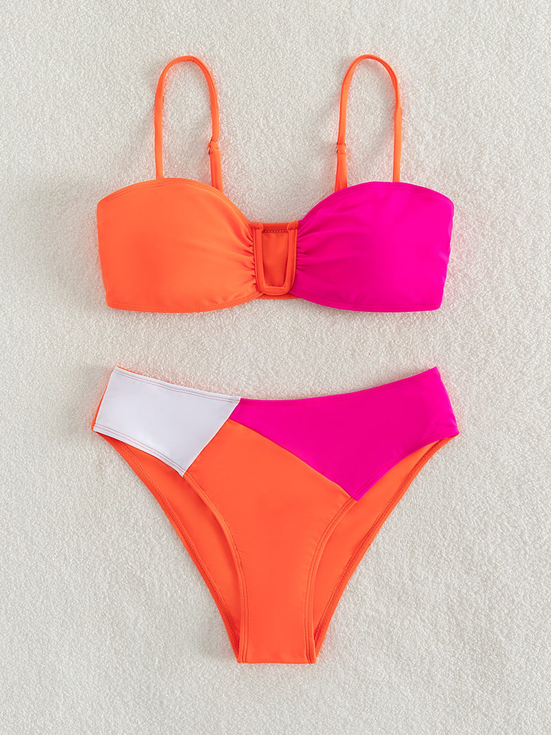 Color Block Ruched Bikini Swimsuit