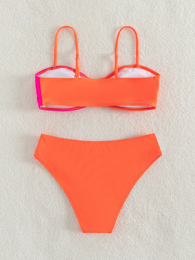 Color Block Ruched Bikini Swimsuit