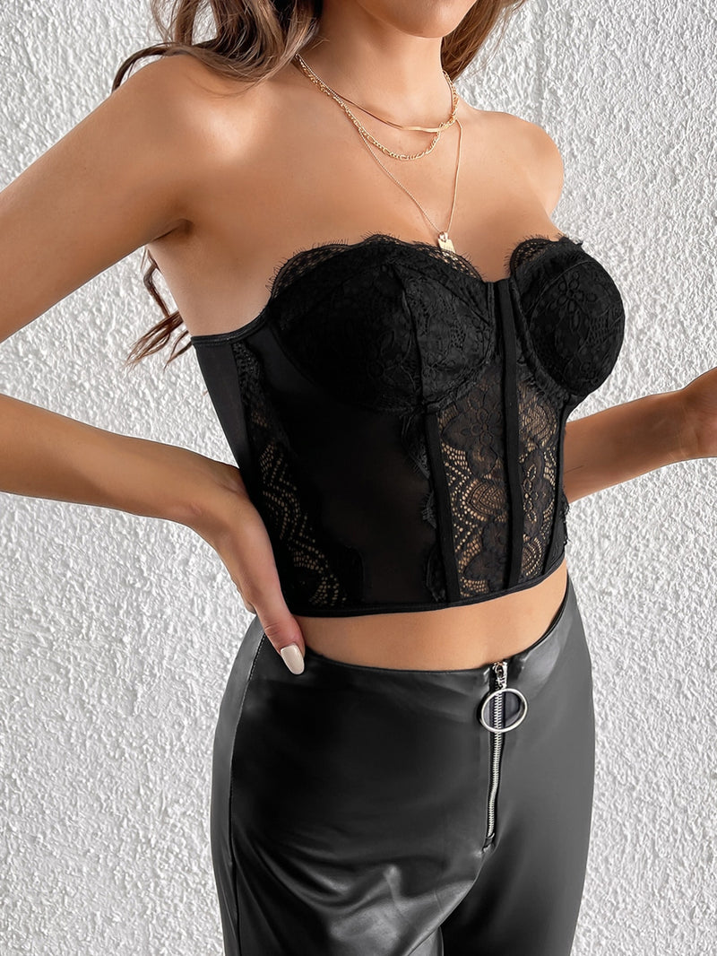 Tall Contrast Lace Bustier Crop Tube Top