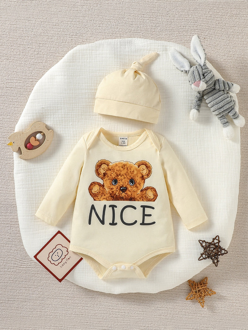 Newborn Baby Bear And Letter Graphic Bodysuit