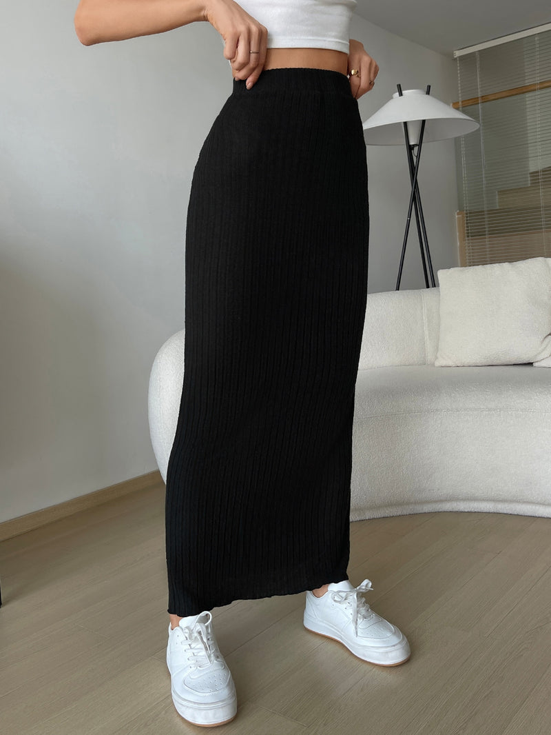 Lettuce Trim Rib knit Skirt