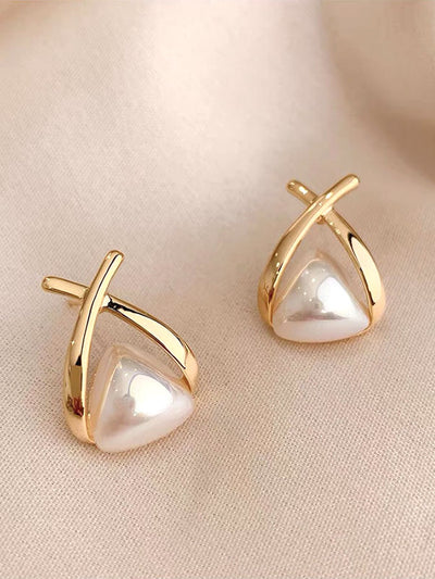 Faux Pearl Decor Stud Earrings