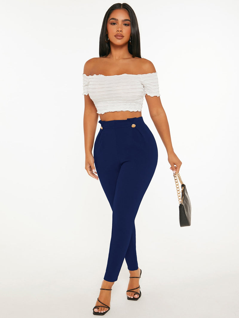 PETITE High Waist Fake Button Skinny Pants