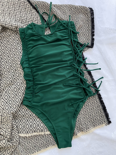 Cut Out Back Ruched One Piece Swimsuit