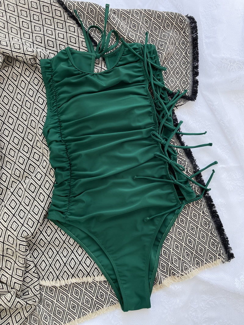 Cut Out Back Ruched One Piece Swimsuit