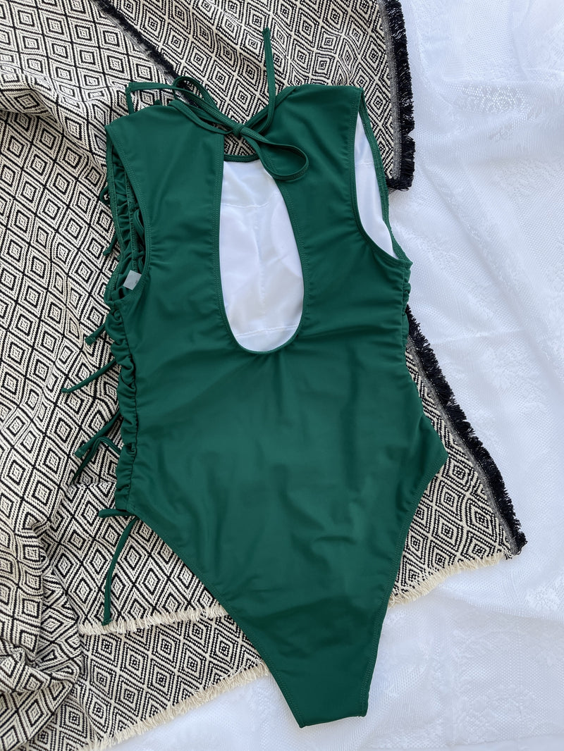 Cut Out Back Ruched One Piece Swimsuit