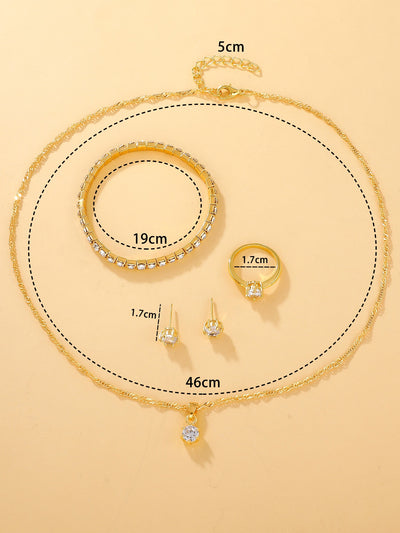 Rhinestone Decor Quartz Watch 5pcs Jewelry Set