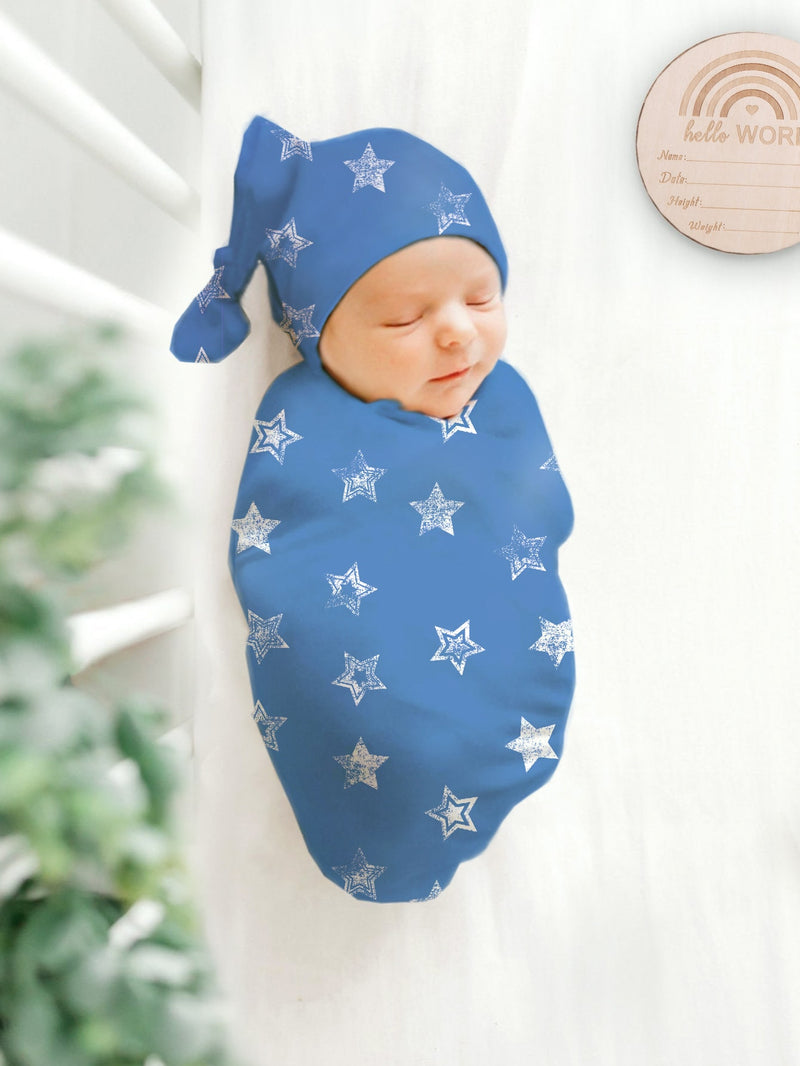Newborn Star Print Blanket Hat Photo Outfit