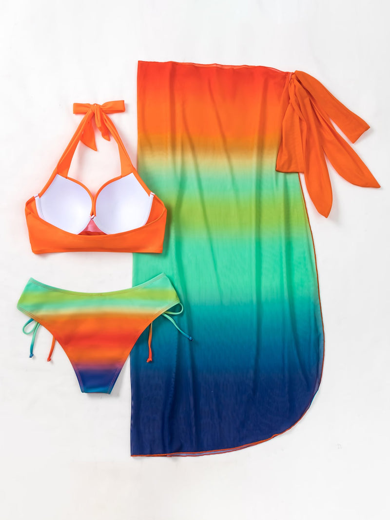 Ombre Twist Push Up Bikini Swimsuit With Beach Skirt