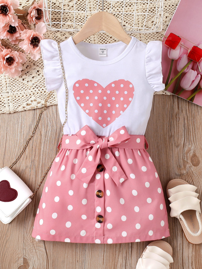 Toddler Girls Heart Print Ruffle Trim Dress