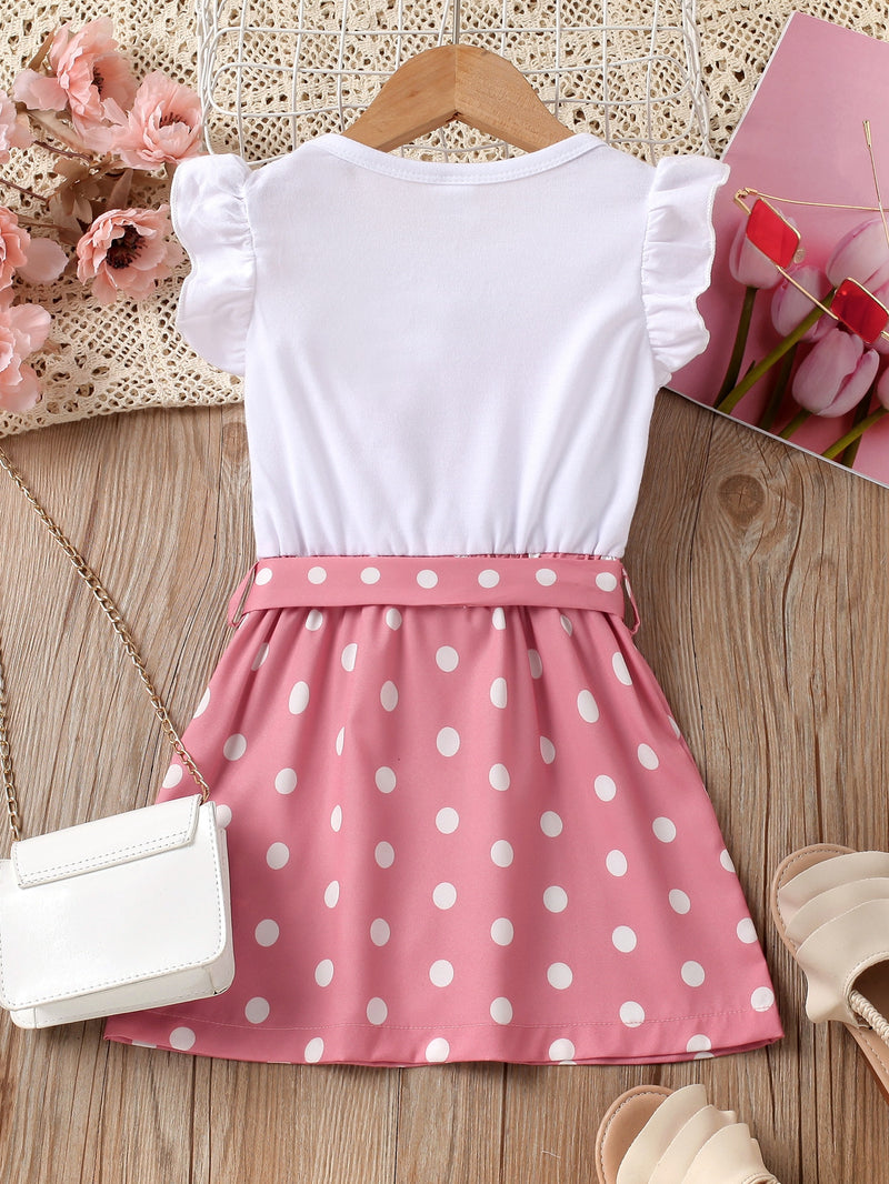 Toddler Girls Heart Print Ruffle Trim Dress