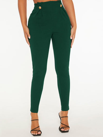 PETITE High Waist Fake Button Skinny Pants