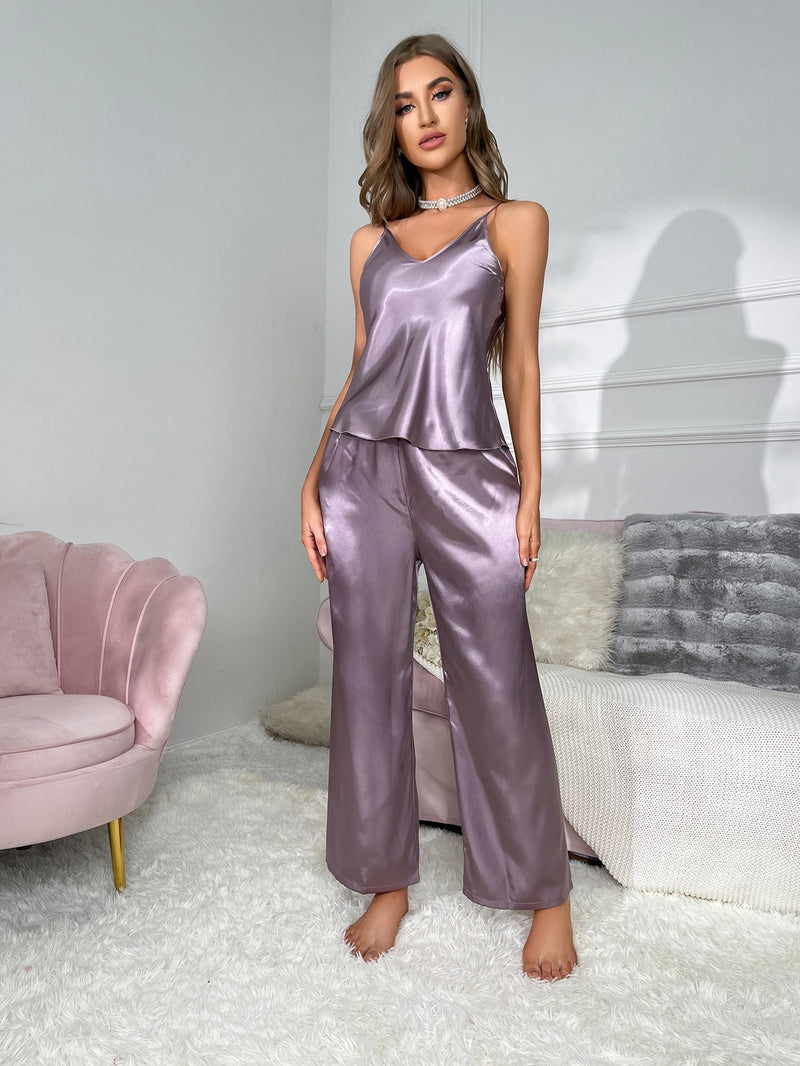 Satin Cami Top Pants PJ Set