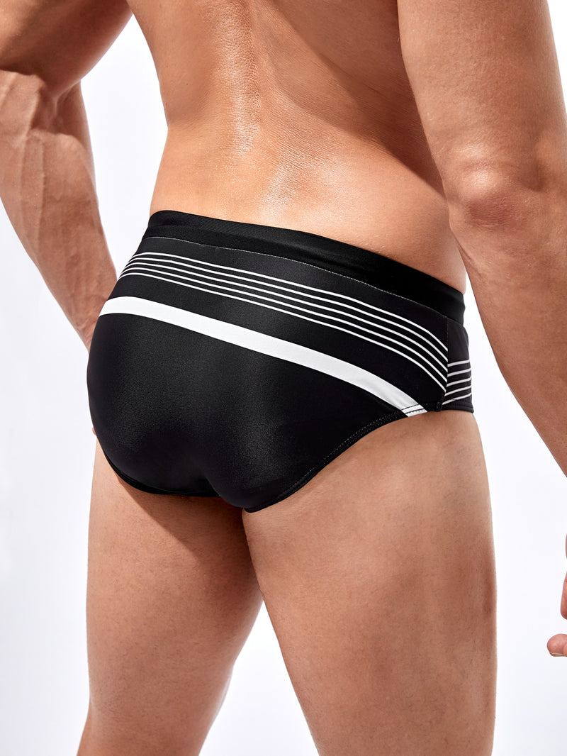 Men Striped Drawstring Waist Swim Briefs