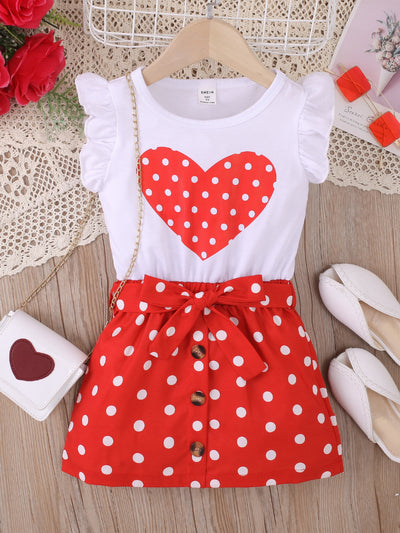 Toddler Girls Heart Print Ruffle Trim Dress