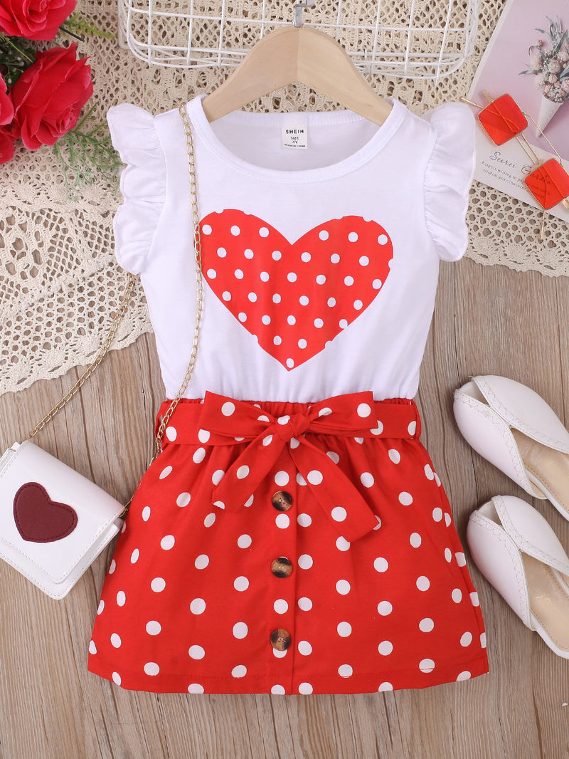 Toddler Girls Heart Print Ruffle Trim Dress