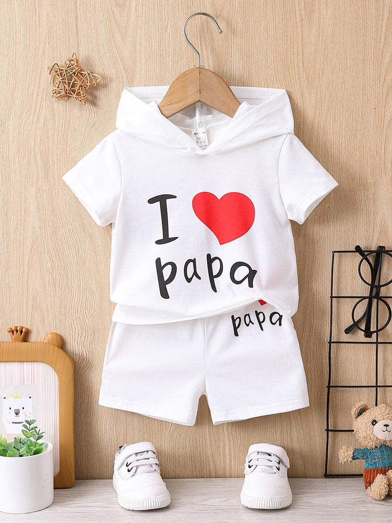 Baby Heart Letter Graphic Hooded Tee Shorts