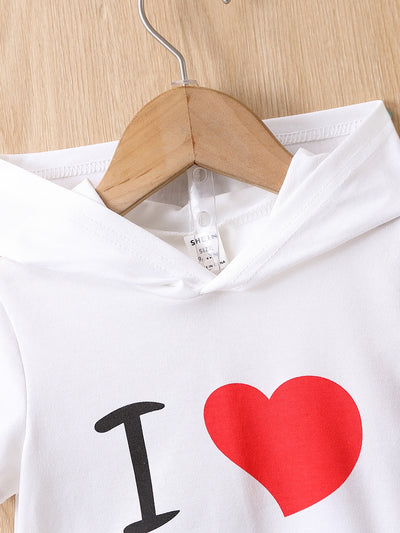 Baby Heart Letter Graphic Hooded Tee Shorts