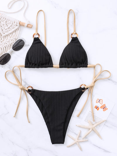 Ring Linked Triangle Tie Side Bikini Swimsuit