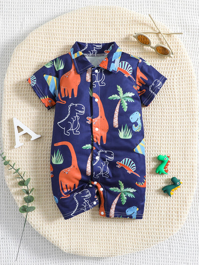 Baby Dinosaur Print Button Front Romper