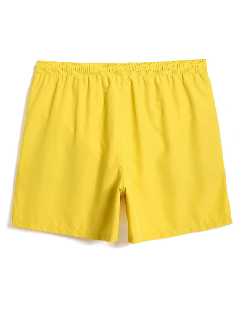 Men Solid Drawstring Waist Swim Trunks