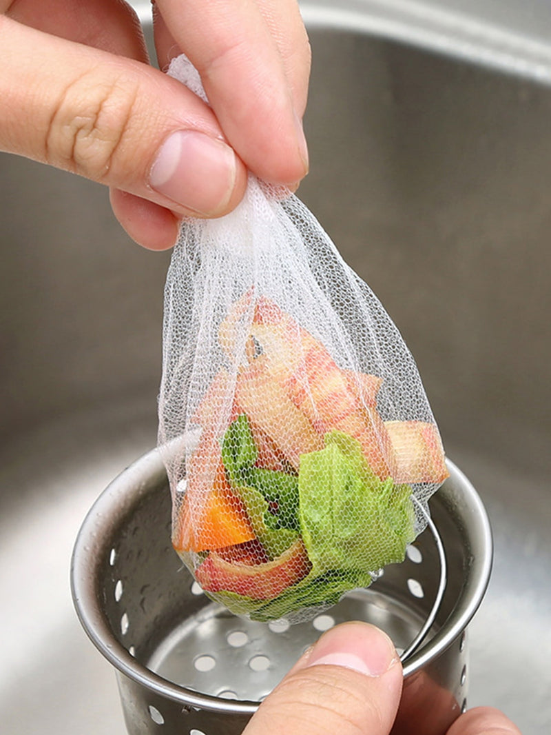 30pcs Disposable Sink Filter Bag White Stretchy Filter Net For Kitchen