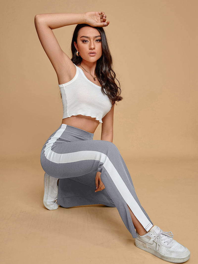 EZwear Contrast Side Seam Split Hem Pants