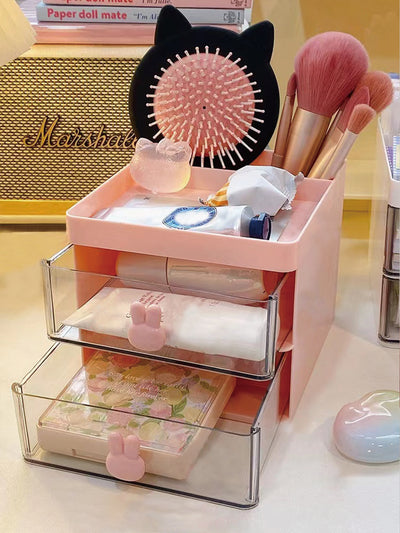 1pc Rabbit Decor Drawer Design Cosmetic Storage Box