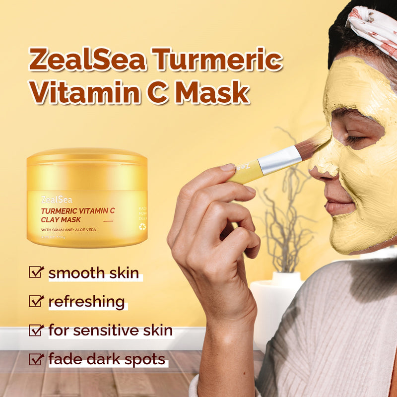 ZealSea Vitamin C Turmeric Clay Face Mask for Sensitive Skin, Dark Spots, Refining Pores,4.23 oz