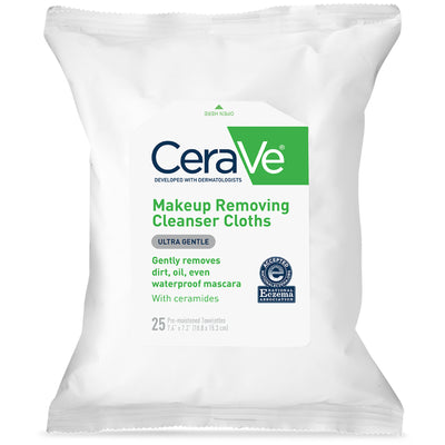 Cerave Makeup Remover Cleansing Cloths, Removes Waterproof Mascara, 25 ct