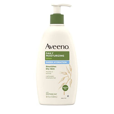 Aveeno Sheer Hydration Daily Moisturizing Lotion for Dry Skin with Soothing Oat, Lightweight, Fast-Absorbing & Fragrance-Free Intense Body Moisturizer, 18 fl. oz