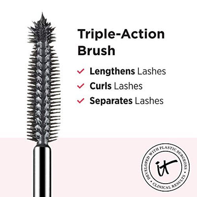 IT Cosmetics Hello Lashes 5-in-1 Mascara, Black - Volumizing Mascara, Lash Primer, Lash Serum, Lash Tint & Lash Curler - Lengthens & Separates Lashes - With Collagen, Biotin & Peptides - 0.33 fl oz