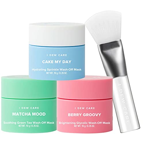 I DEW CARE Mini Scoops Wash Off Face Mask Skin Care Trio + Soft Silicone Face Mask Brush Bundle