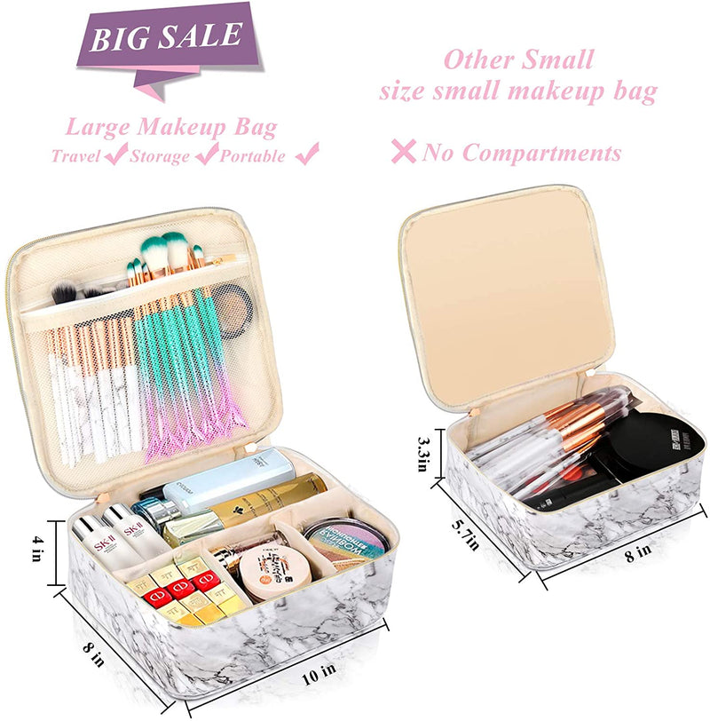 3 Pack Makeup Organizer Bags and Travel Cases with 10 Pcs Make up Brushes & Adjustable Dividers