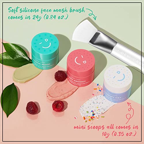 I DEW CARE Mini Scoops Wash Off Face Mask Skin Care Trio + Soft Silicone Face Mask Brush Bundle