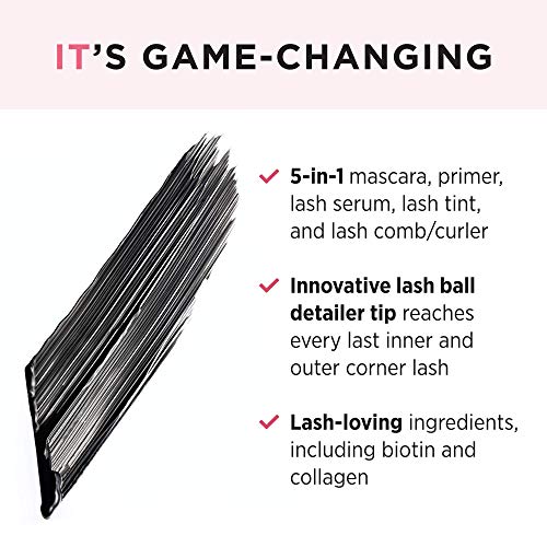 IT Cosmetics Hello Lashes 5-in-1 Mascara, Black - Volumizing Mascara, Lash Primer, Lash Serum, Lash Tint & Lash Curler - Lengthens & Separates Lashes - With Collagen, Biotin & Peptides - 0.33 fl oz