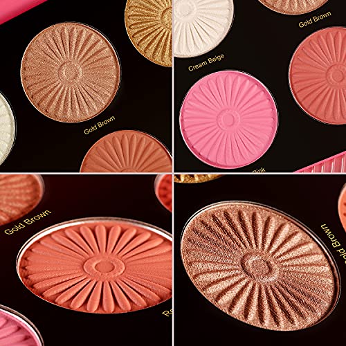 Blush Highlighter Palette, DE’LANCI 6 Color Blushes Highlighter Bronzer Makeup Palette, Natural Matte Shimmer Face Blush Illuminator Pallet, Cheek Blushing Pressed Powder Pallet for Dark Skin Black Women