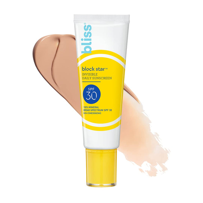 Bliss Tinted Sunscreen | Block Star Face Sunscreen | SPF 30 | 100% Mineral Sunscreen | Non-Greasy & Non-Irritating | Vegan | 1.4 fl oz